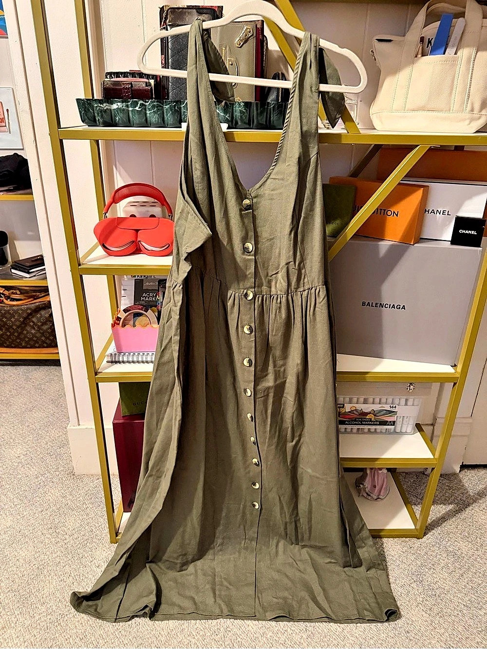 ASOS Khaki Green Button-Up Dress
